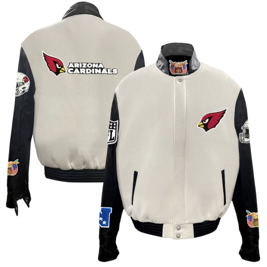 Men's Arizona Cardinals White Wool & Leather Full-Snap Varsity Jacket