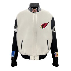 Men's Arizona Cardinals White Wool & Leather Full-Snap Varsity Jacket