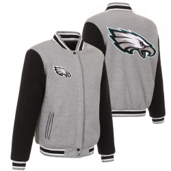Men's JH Style Gray Philadelphia Eagles Fleece Full-Snap Jacket