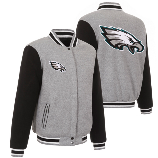 Men's JH Style Gray Philadelphia Eagles Fleece Full-Snap Jacket