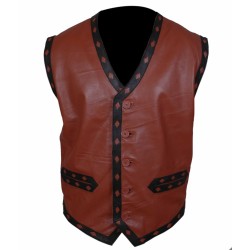 Mens Light Brown Warriors Vest - Faux Laather Vest