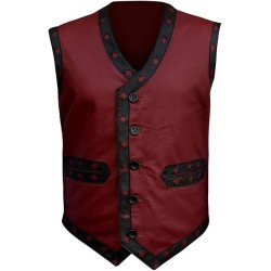 Kids Brown Genuine Leather Warriors Vest - Brown Vest Embroidred From The Warriors