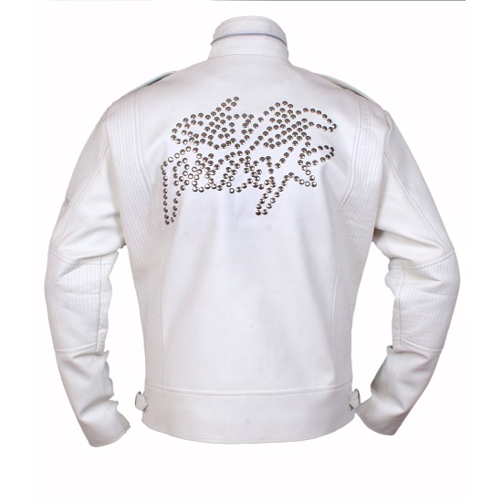 Daft Punk White Eloctroma Get Lucky Jacket with Zipper and Stitching Details