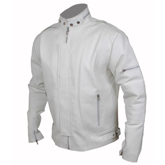 Daft Punk White Eloctroma Get Lucky Jacket with Zipper and Stitching Details