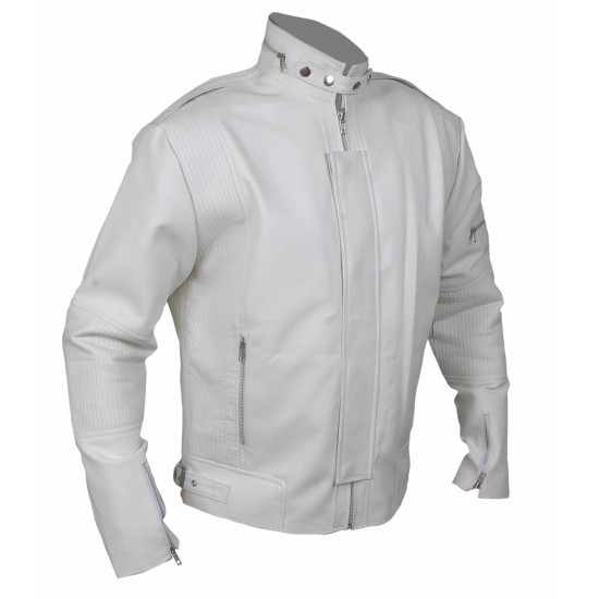 Daft Punk White Eloctroma Get Lucky Jacket with Zipper and Stitching Details