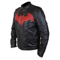 Jason Todd Black Leather Jacket With Batman Red Logo